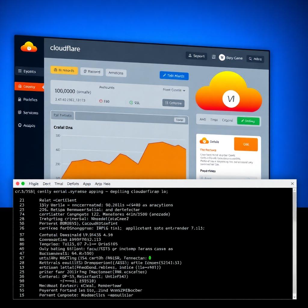 Hosting & DevOps — Cloudflare DNS dashboard and a CI/CD deploy in terminal